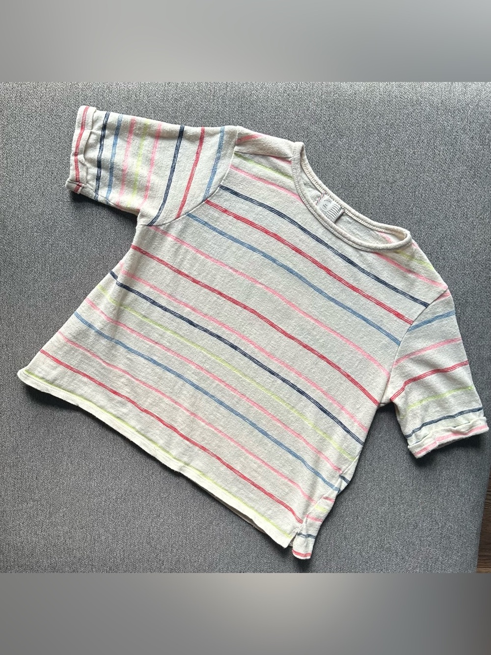 Anthropologie Postsge Stamp Striped Rainbow Cropped Short Sleeve Top Small